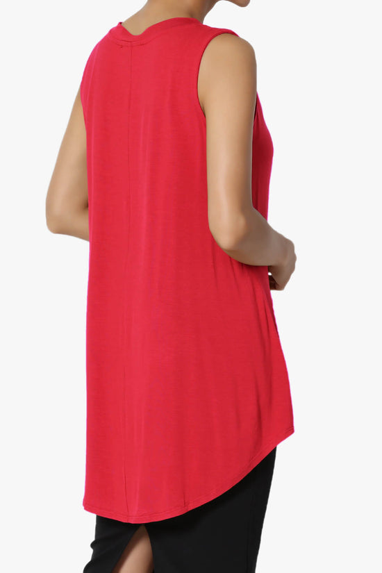 Myles Sleeveless V-Neck Luxe Jersey Top RED_4