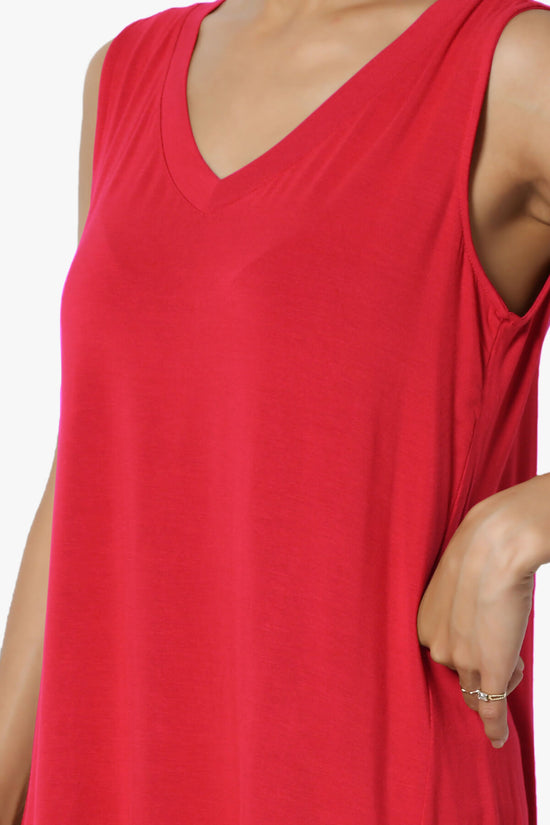 Myles Sleeveless V-Neck Luxe Jersey Top RED_5