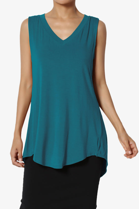 Myles Sleeveless V-Neck Luxe Jersey Top TEAL_1