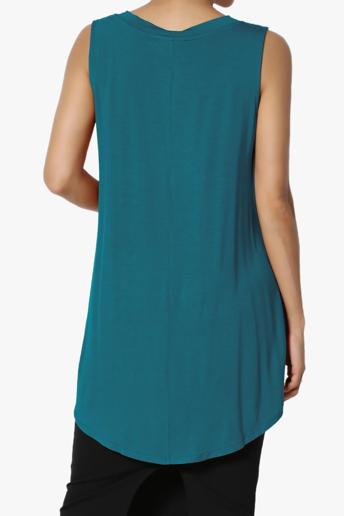 Myles Sleeveless V-Neck Luxe Jersey Top TEAL_2