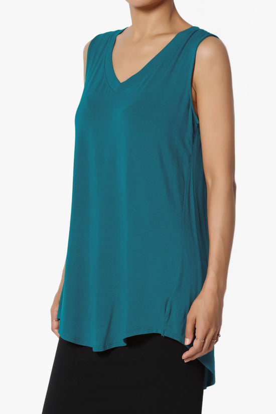 Myles Sleeveless V-Neck Luxe Jersey Top TEAL_3