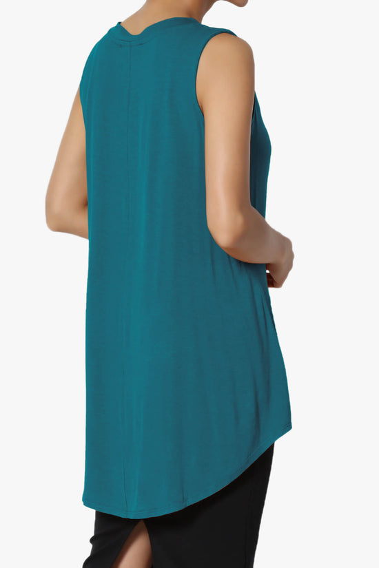 Myles Sleeveless V-Neck Luxe Jersey Top TEAL_4