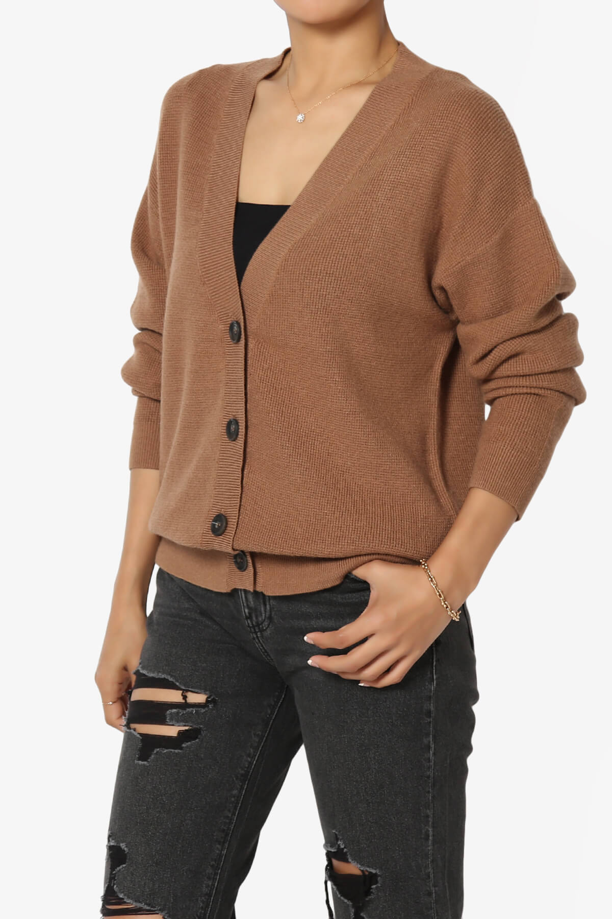Load image into Gallery viewer, Nicky Micro Waffle Viscose Knit Cardigan DEEP CAMEL_3
