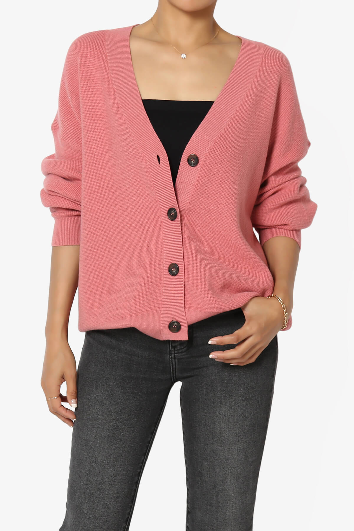 Load image into Gallery viewer, Nicky Micro Waffle Viscose Knit Cardigan DUSTY ROSE_1
