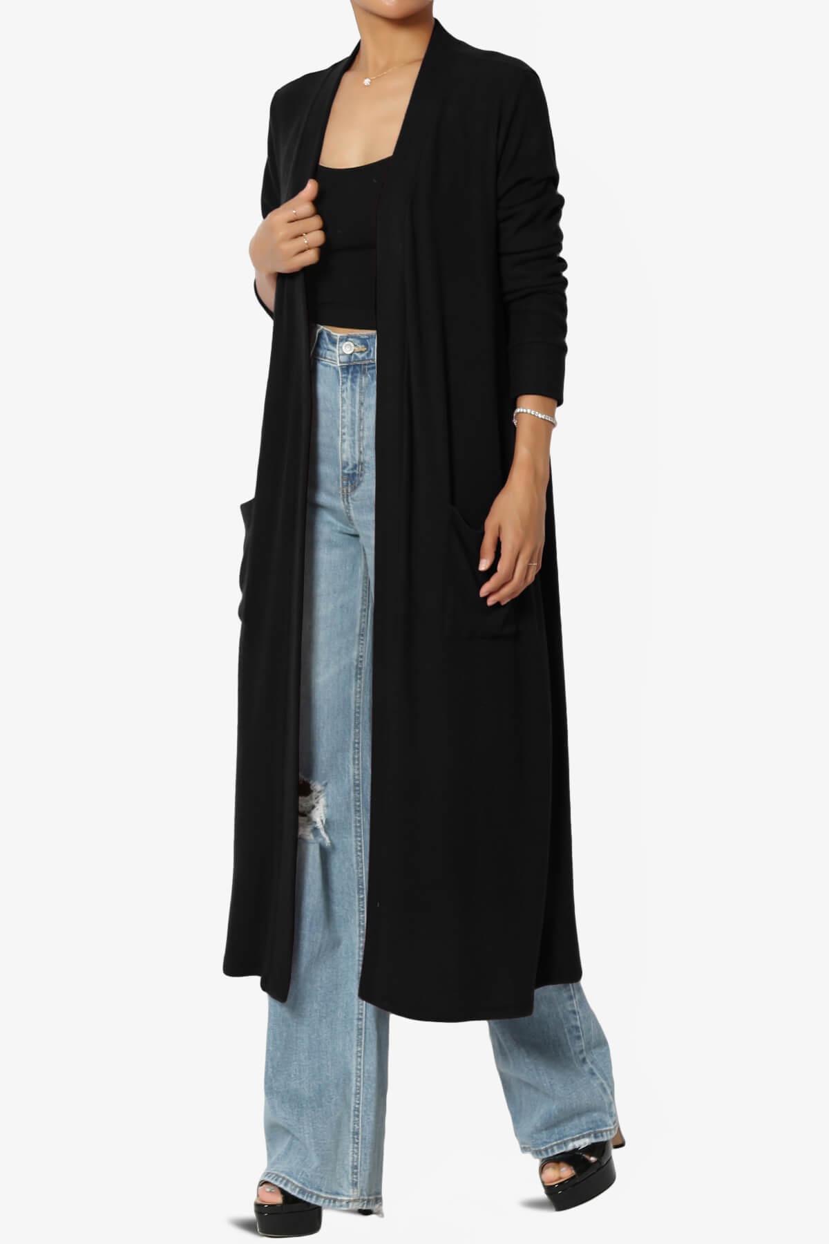 Load image into Gallery viewer, Noelle Extra Long Duster Knit Cardigan BLACK_3
