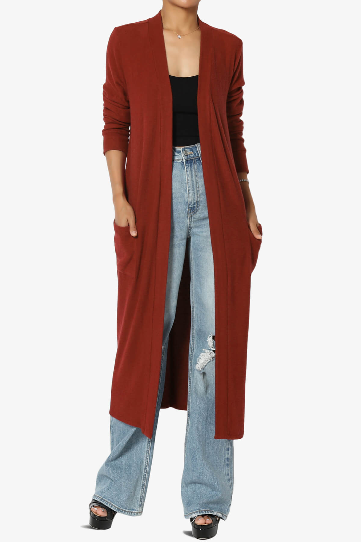 Load image into Gallery viewer, Noelle Extra Long Duster Knit Cardigan DARK RUST_1
