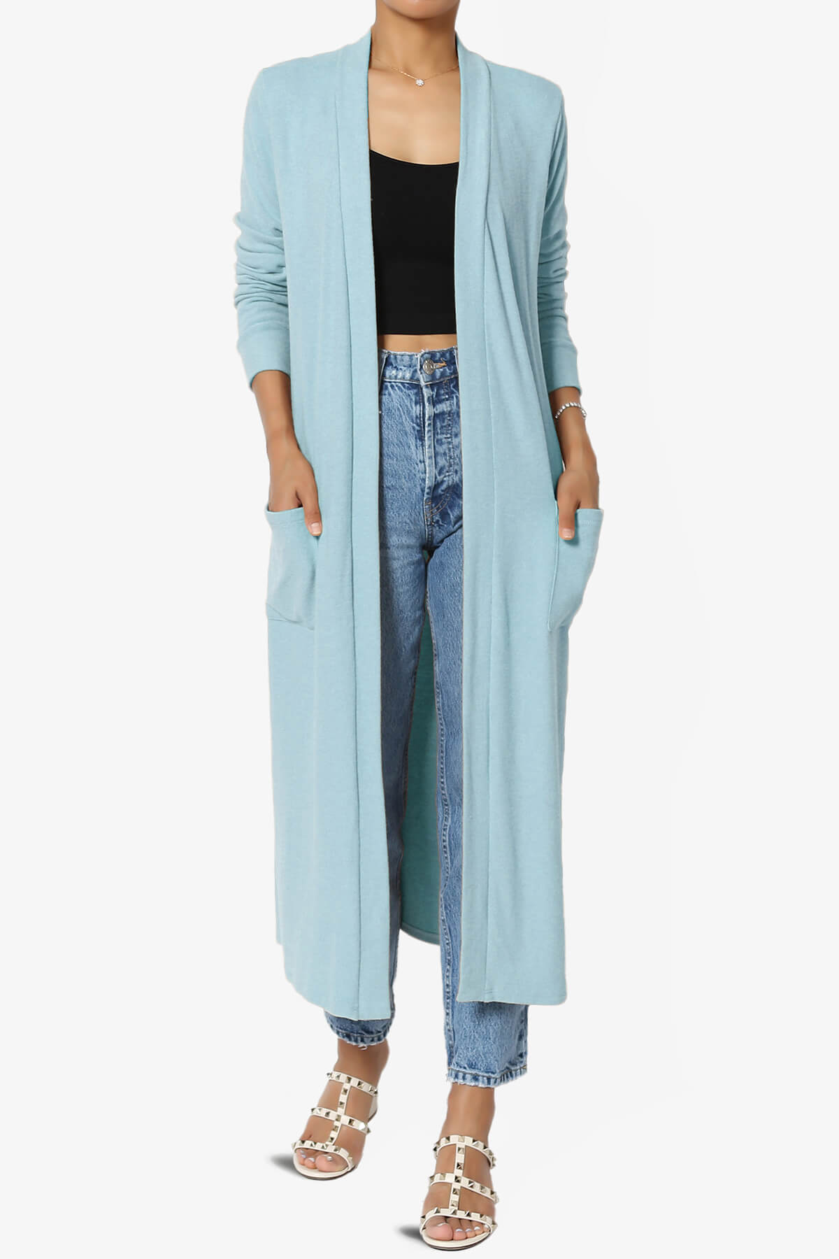 Load image into Gallery viewer, Noelle Extra Long Duster Knit Cardigan DUSTY BLUE_1
