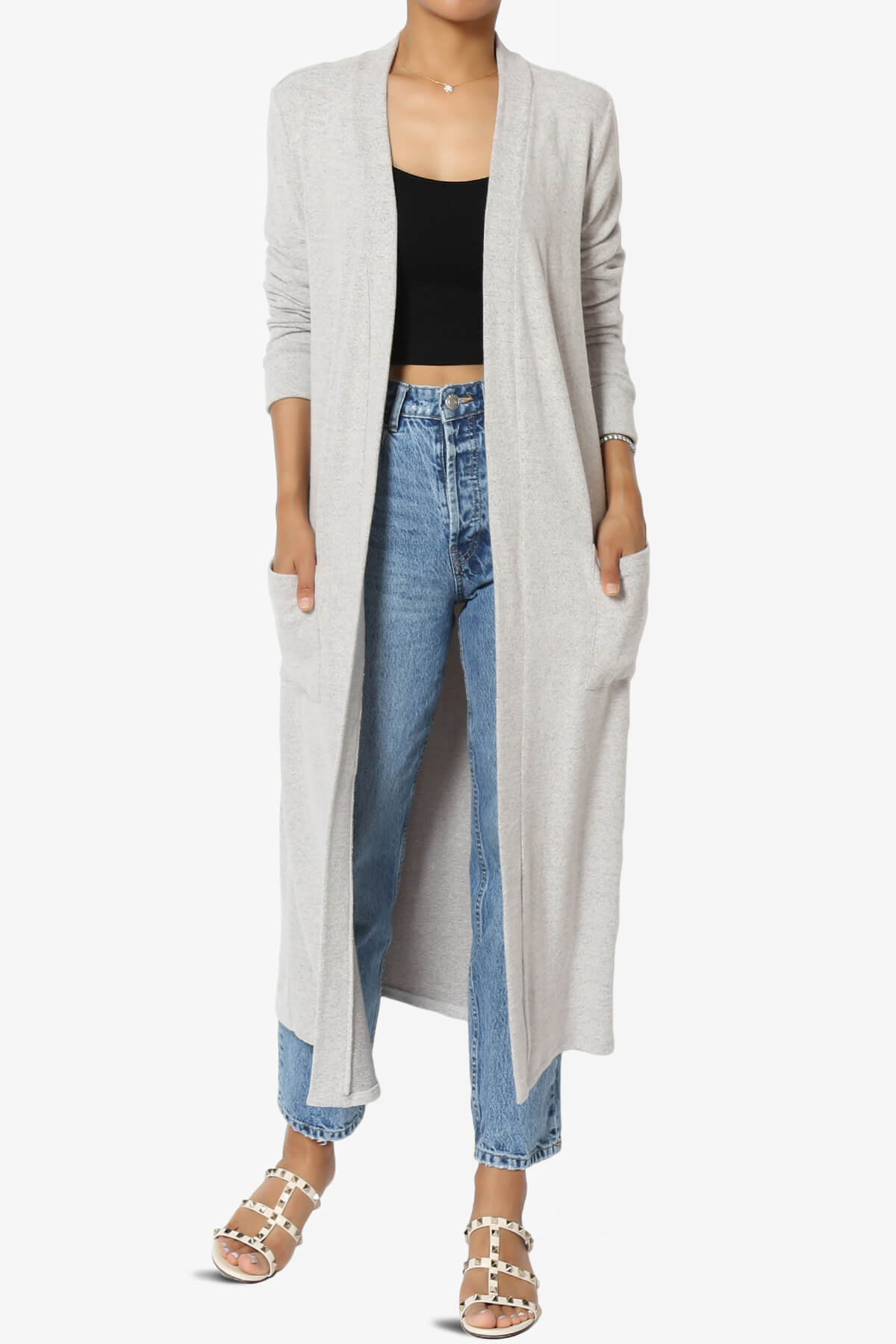 Noelle Extra Long Duster Knit Cardigan HEATHER GREY_1