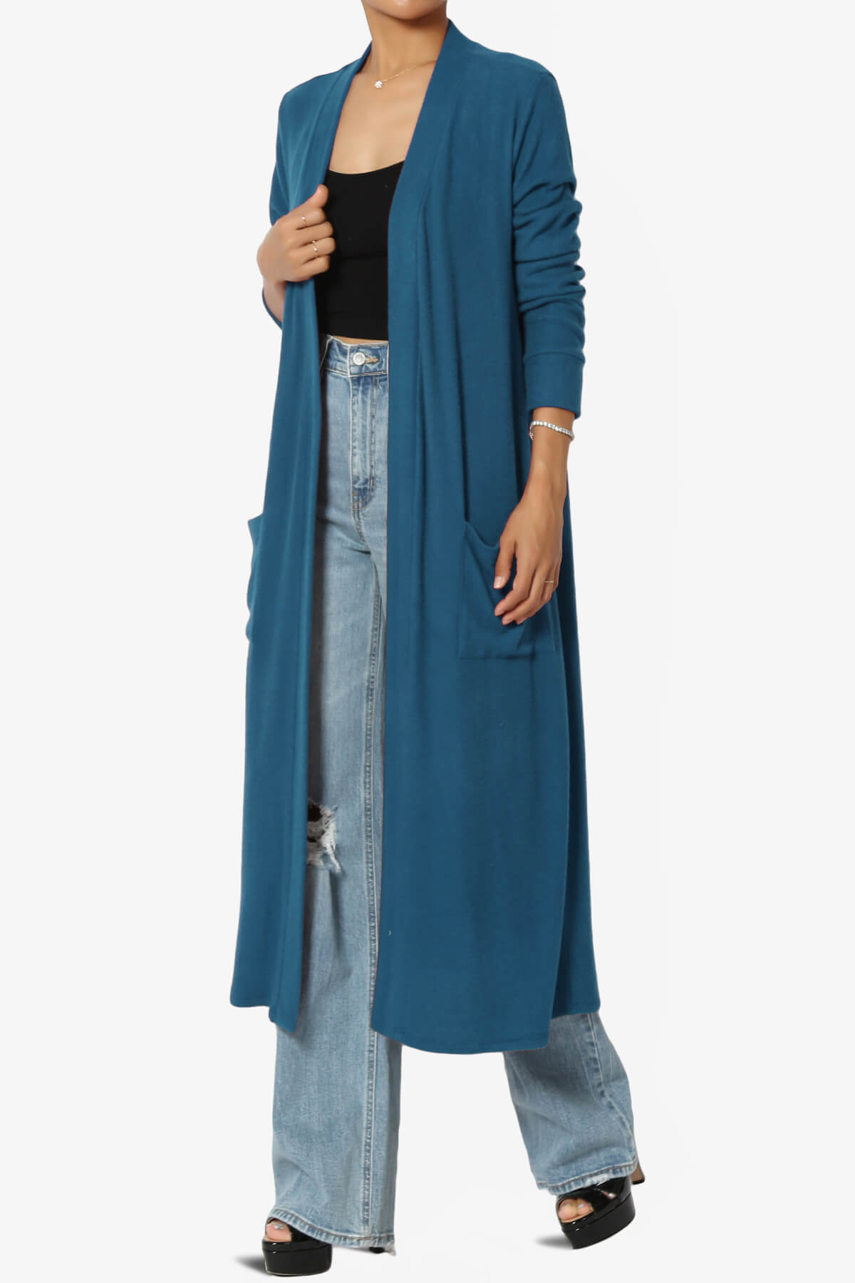 Noelle Extra Long Duster Knit Cardigan TEAL_3