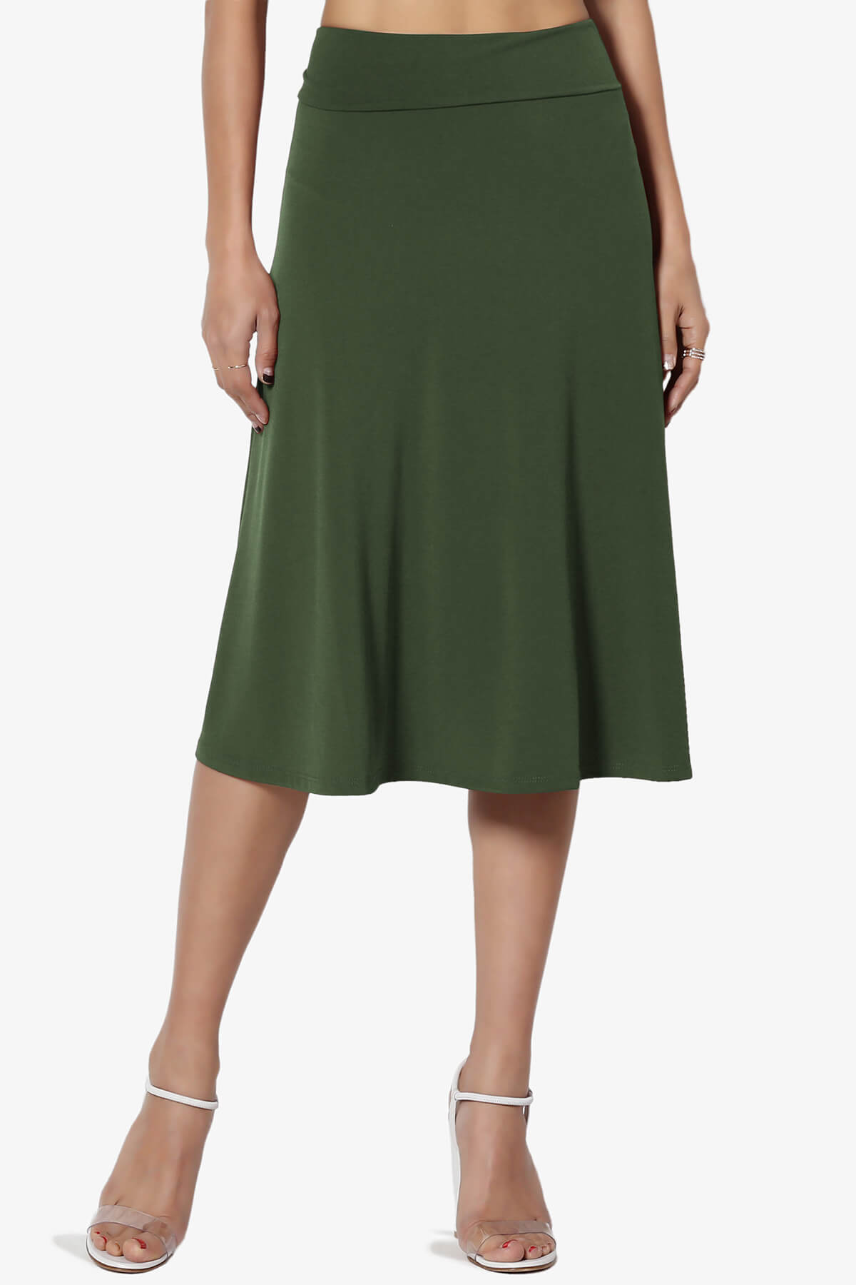 Load image into Gallery viewer, Nolan Stretch Flared Knee Skirt ARMY GREEN_1
