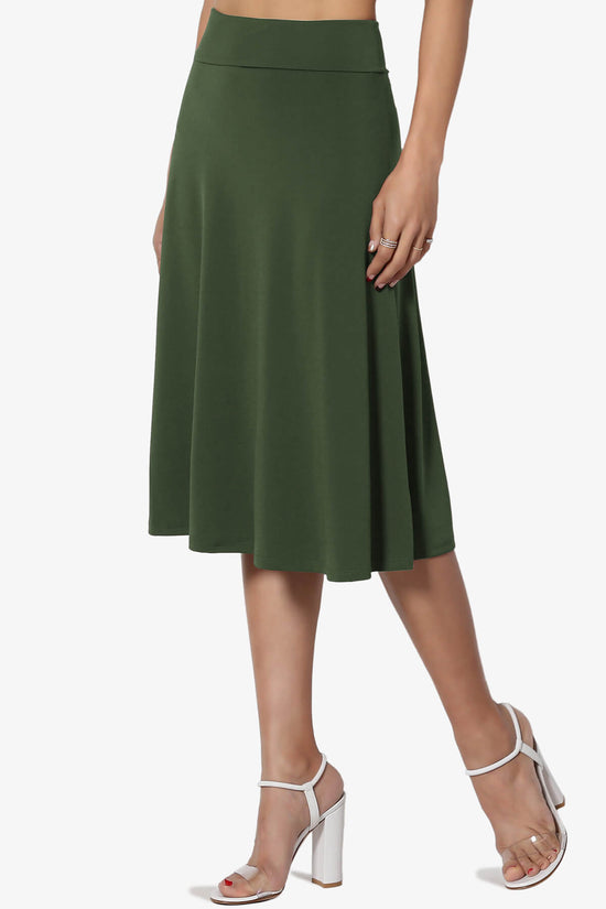 Load image into Gallery viewer, Nolan Stretch Flared Knee Skirt ARMY GREEN_3
