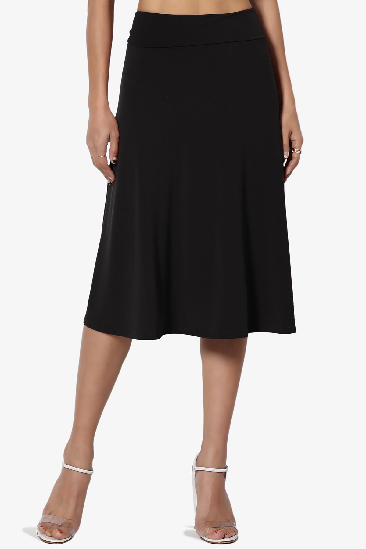 Load image into Gallery viewer, Nolan Stretch Flared Knee Skirt BLACK_1
