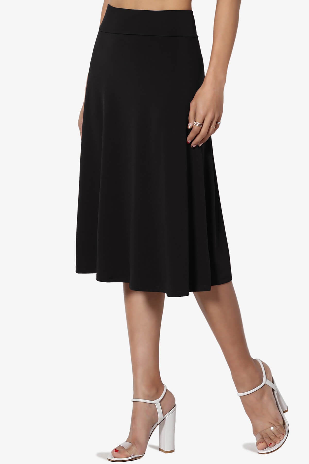 Load image into Gallery viewer, Nolan Stretch Flared Knee Skirt BLACK_3
