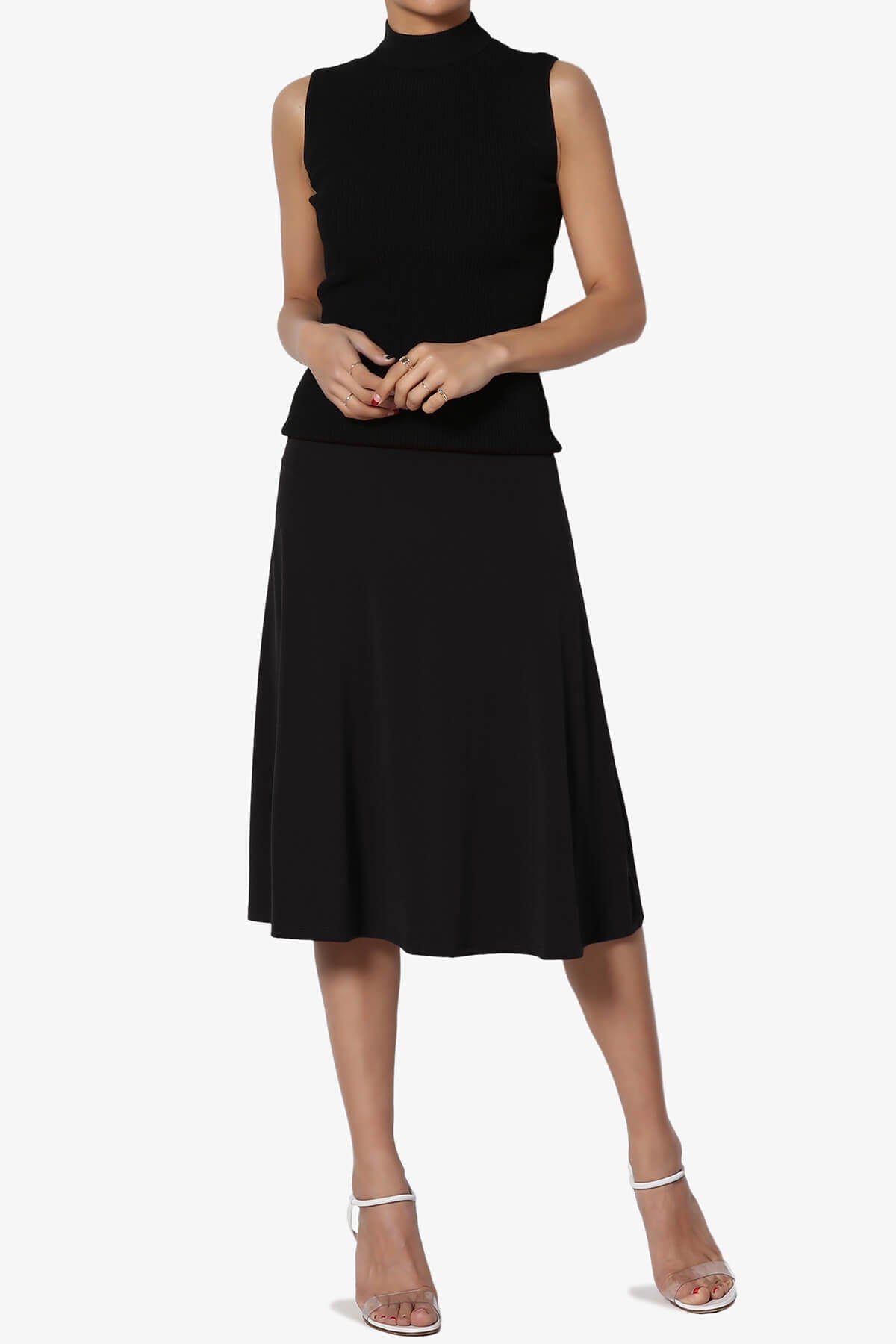 Load image into Gallery viewer, Nolan Stretch Flared Knee Skirt BLACK_6

