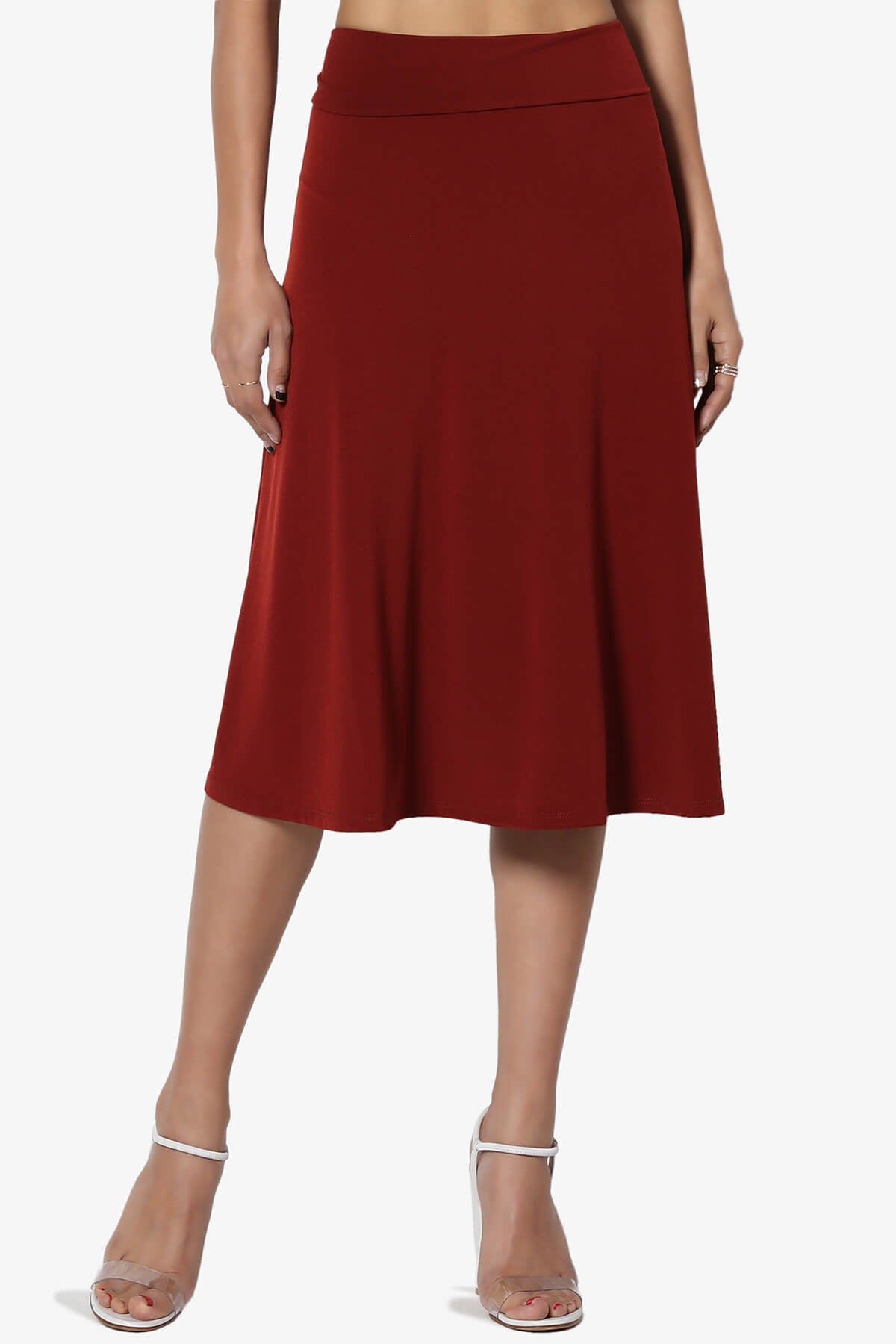 Nolan Stretch Flared Knee Skirt PLUS BRICK_1