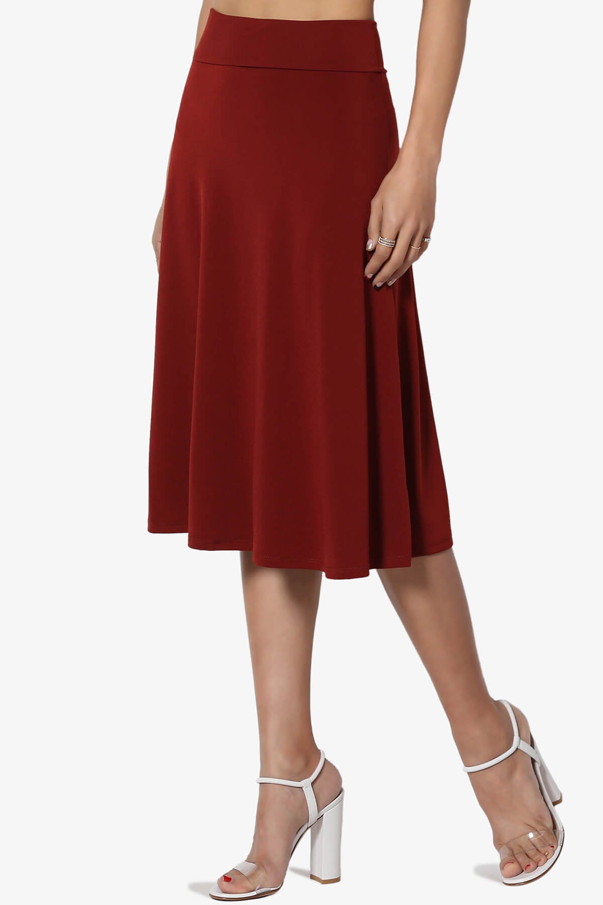 Nolan Stretch Flared Knee Skirt PLUS BRICK_3