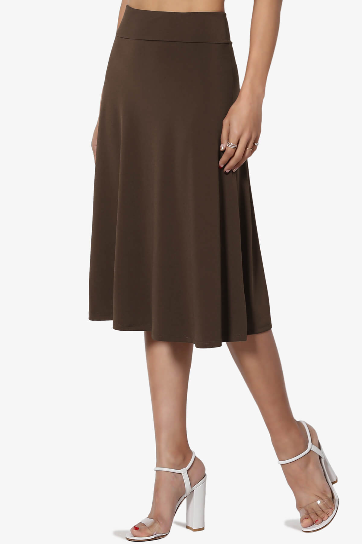 Nolan Stretch Flared Knee Skirt BROWN_3