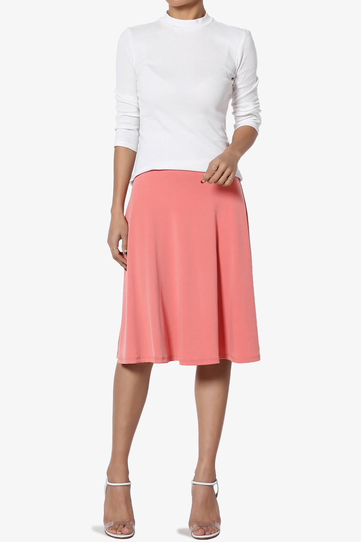 Nolan Stretch Flared Knee Skirt CORAL_6