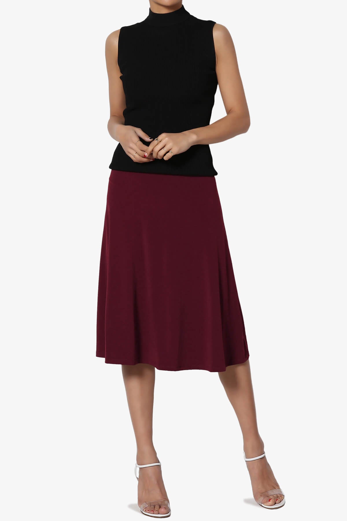 Nolan Stretch Flared Knee Skirt DARK BURGUNDY_6