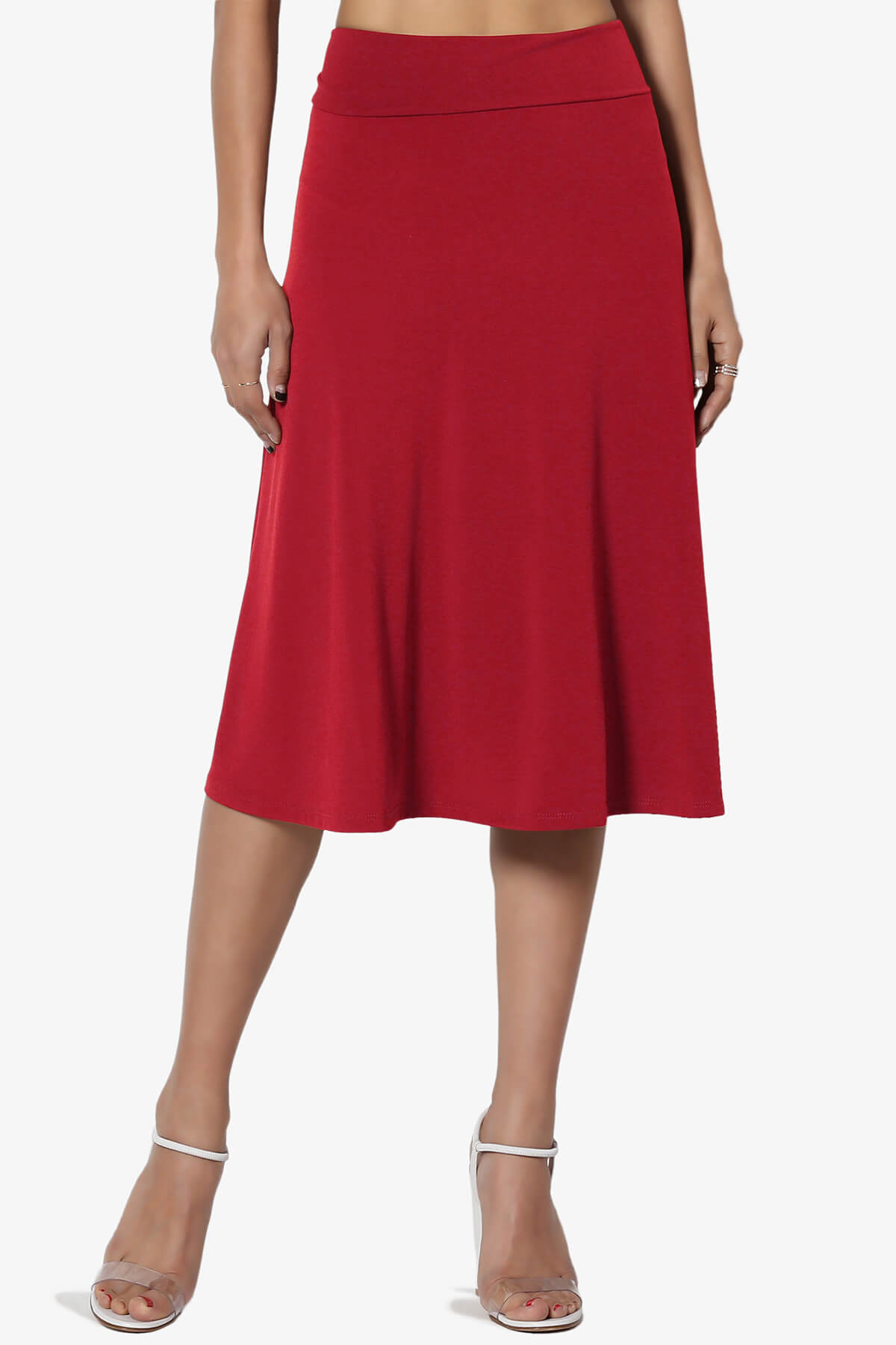 Load image into Gallery viewer, Nolan Stretch Flared Knee Skirt DARK RED_1
