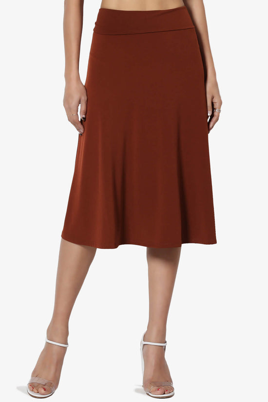 Nolan Stretch Flared Knee Skirt DARK RUST_1