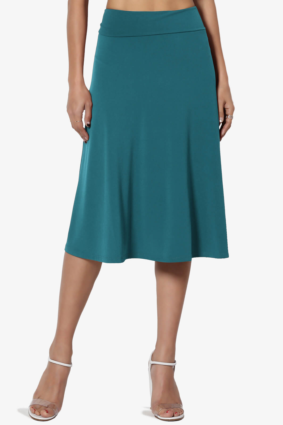 Nolan Stretch Flared Knee Skirt TEAL_1