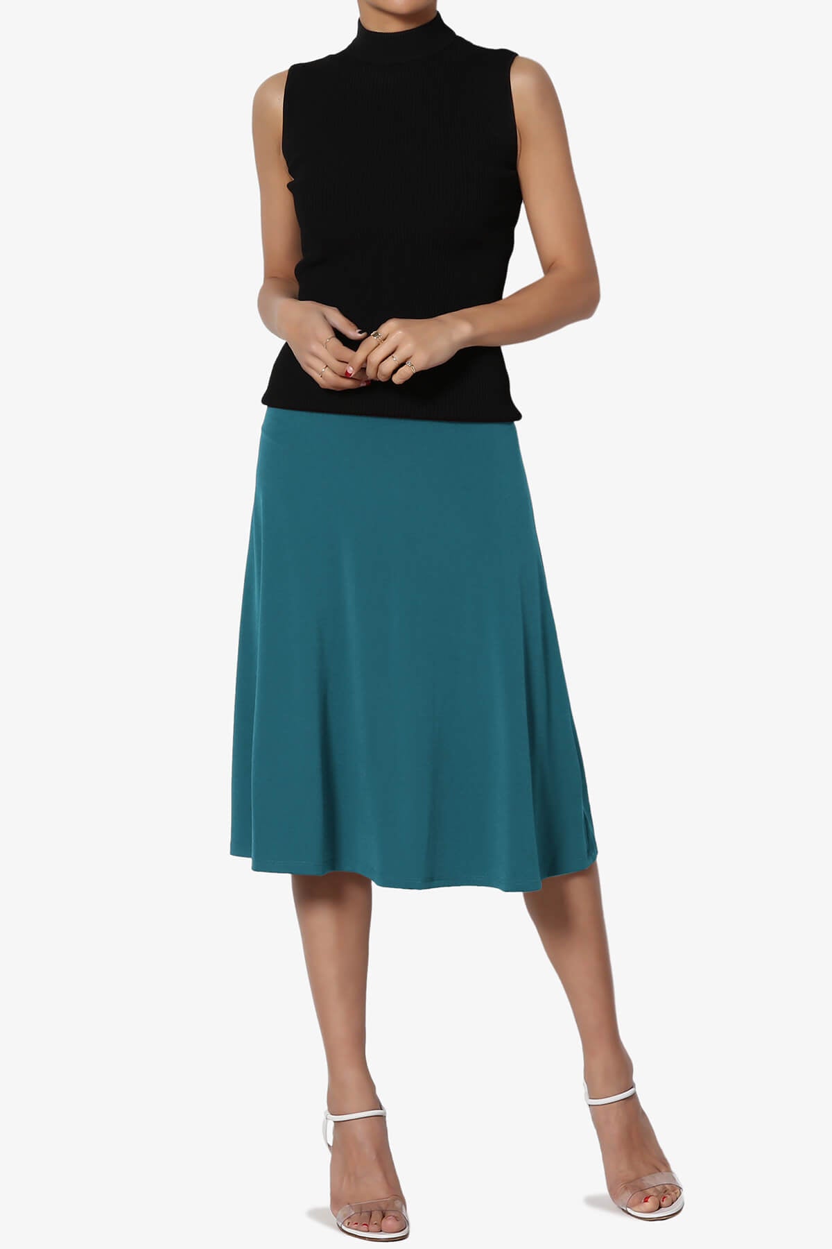 Nolan Stretch Flared Knee Skirt TEAL_6