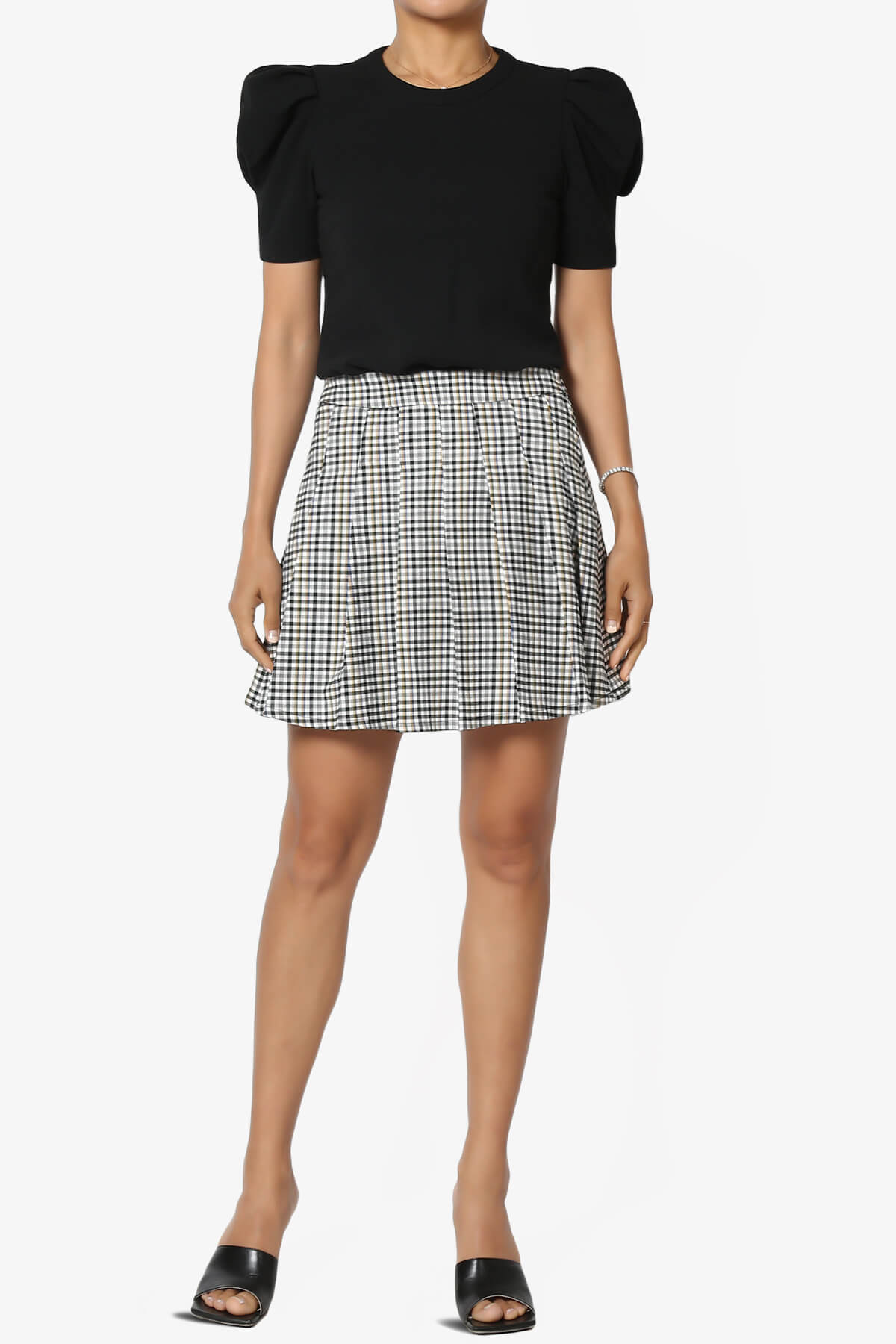Load image into Gallery viewer, Ocala Checked Pleated Skirt BLACK_6
