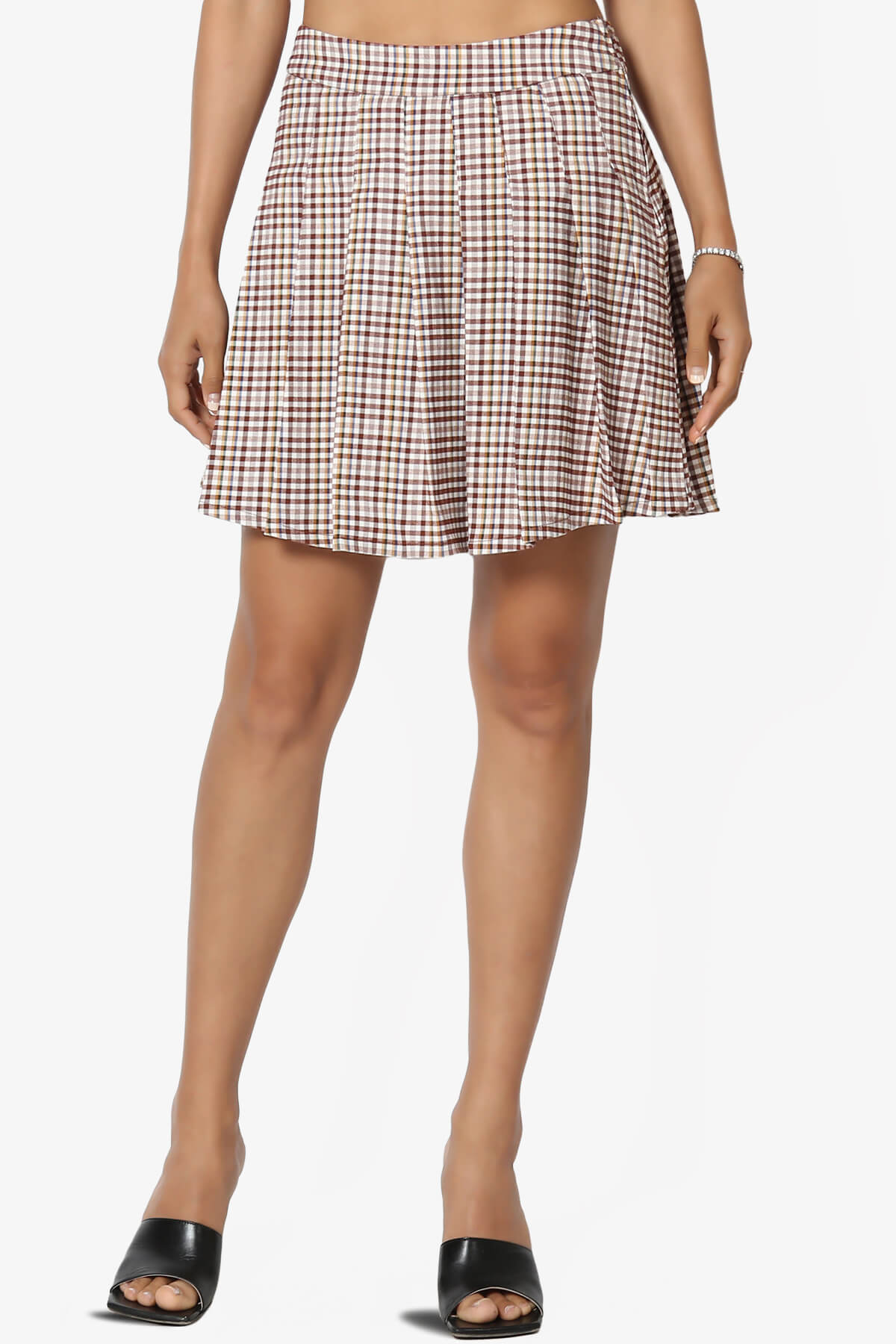 Ocala Checked Pleated Skirt BROWN_1