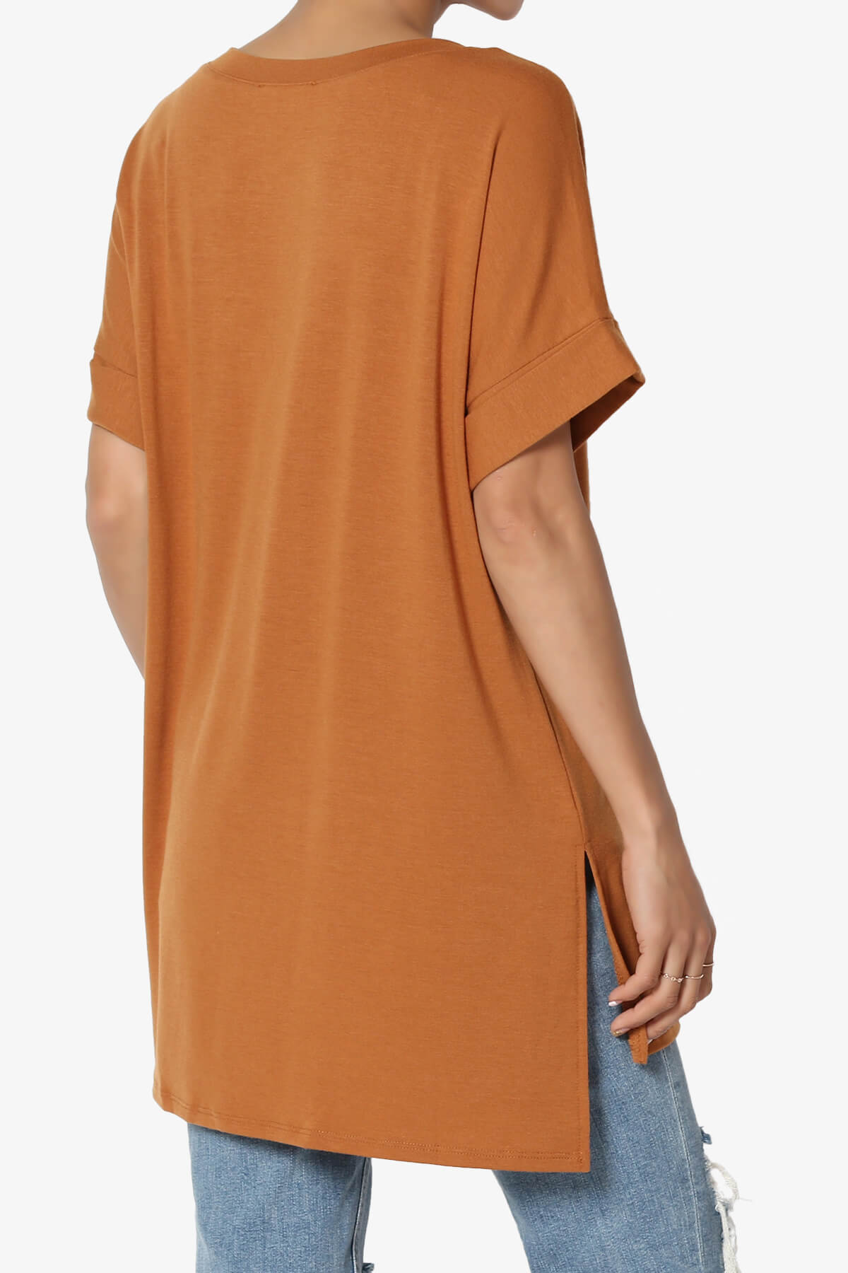 Onella V-Neck Rolled Short Sleeve Top ALMOND_4