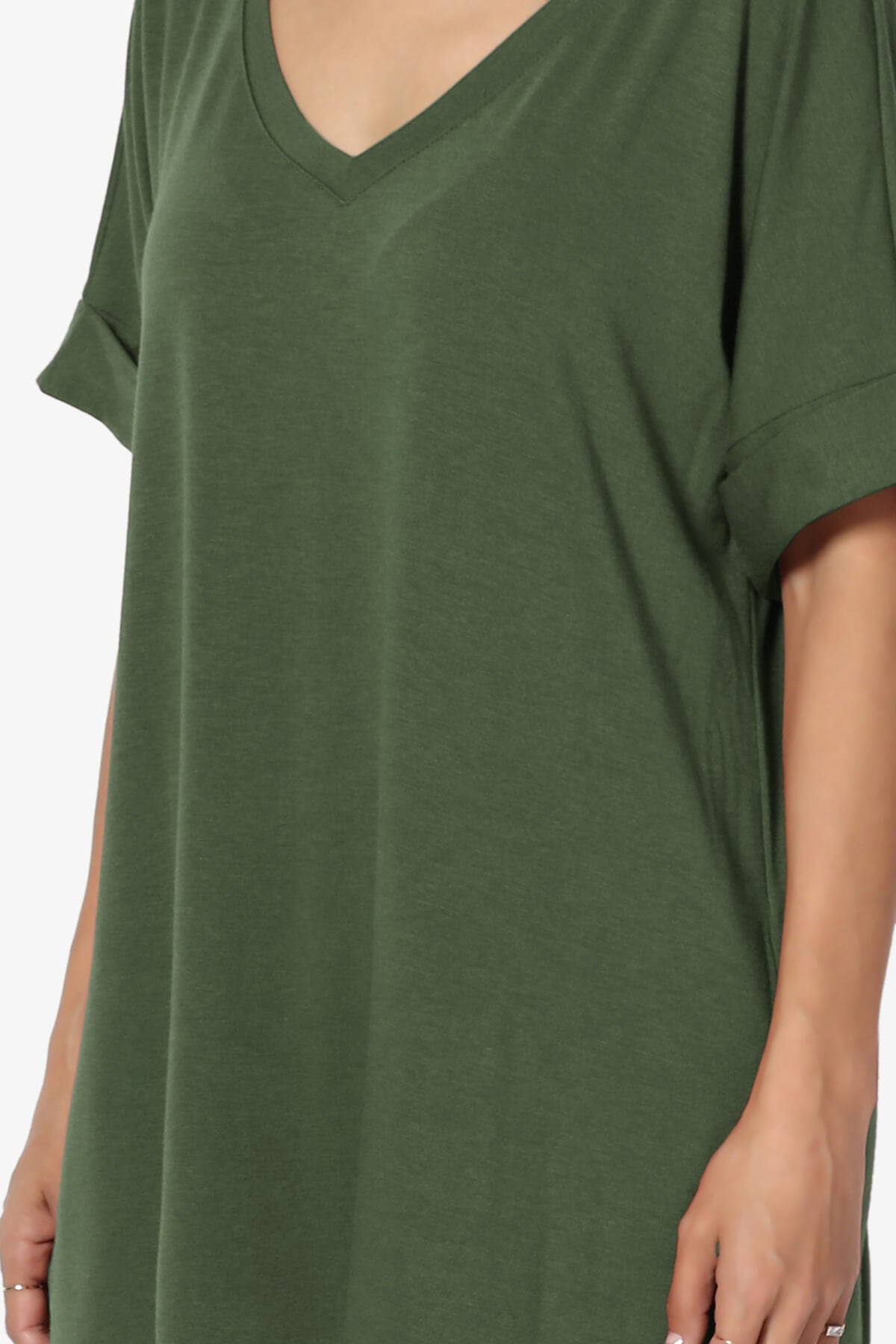 Onella V-Neck Rolled Short Sleeve Top ARMY GREEN_5