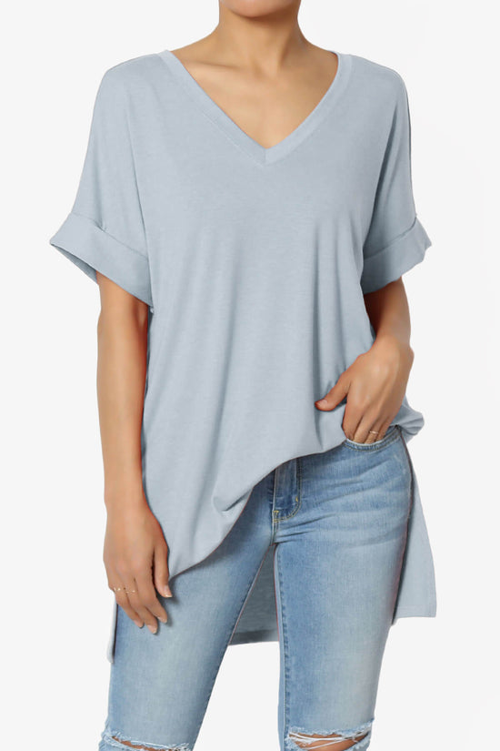 Load image into Gallery viewer, Onella V-Neck Rolled Short Sleeve Top ASH BLUE_1
