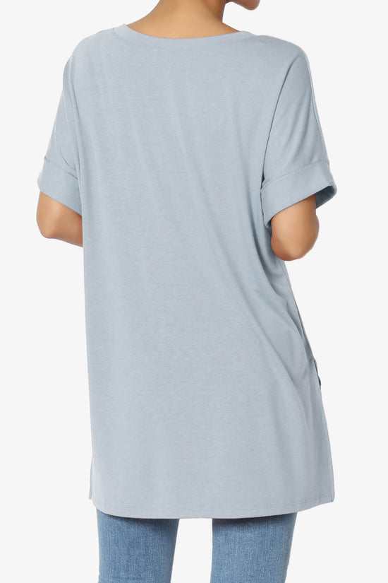 Load image into Gallery viewer, Onella V-Neck Rolled Short Sleeve Top ASH BLUE_2
