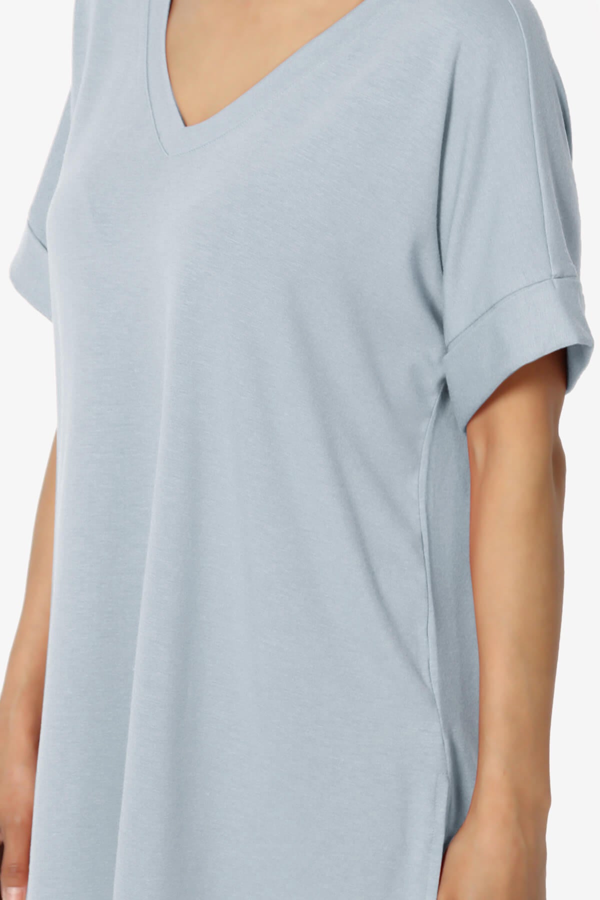 Load image into Gallery viewer, Onella V-Neck Rolled Short Sleeve Top ASH BLUE_5
