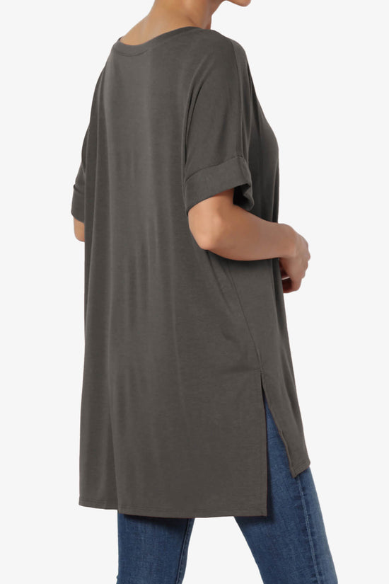 Load image into Gallery viewer, Onella V-Neck Rolled Short Sleeve Top ASH GREY_4

