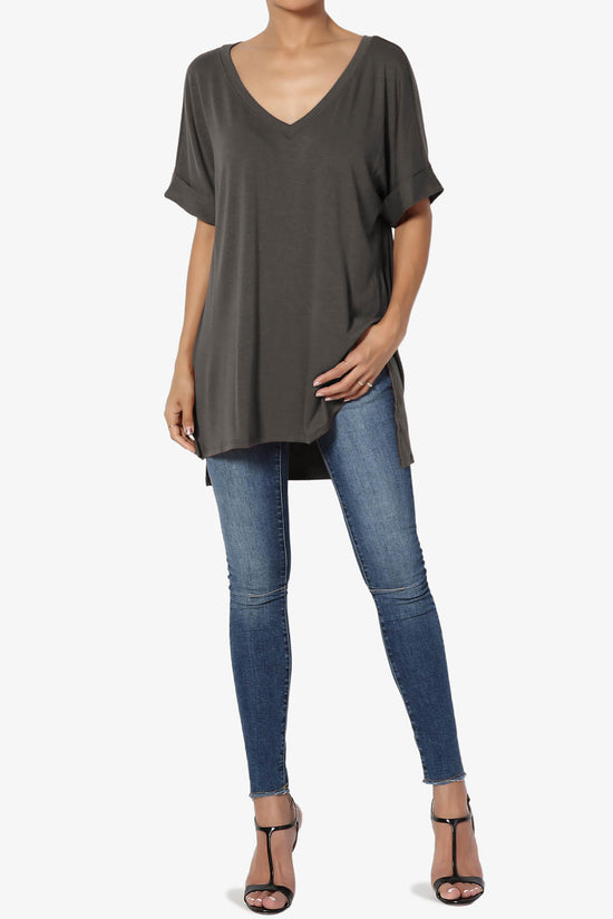 Load image into Gallery viewer, Onella V-Neck Rolled Short Sleeve Top ASH GREY_6
