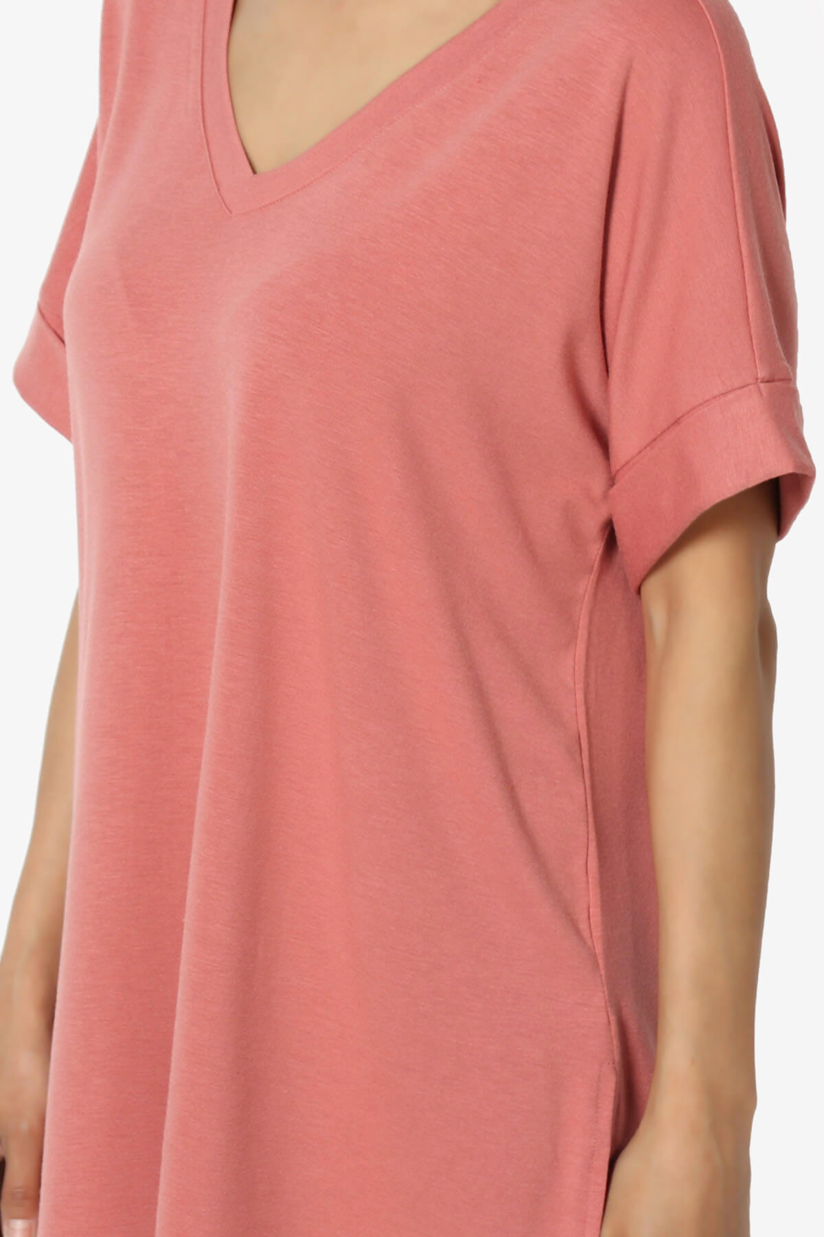 Load image into Gallery viewer, Onella V-Neck Rolled Short Sleeve Top ASH ROSE_5

