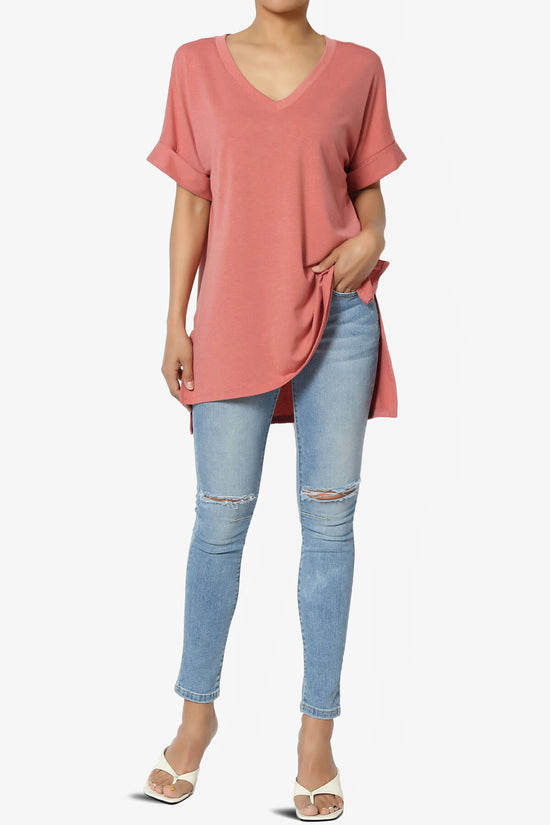 Load image into Gallery viewer, Onella V-Neck Rolled Short Sleeve Top ASH ROSE_6
