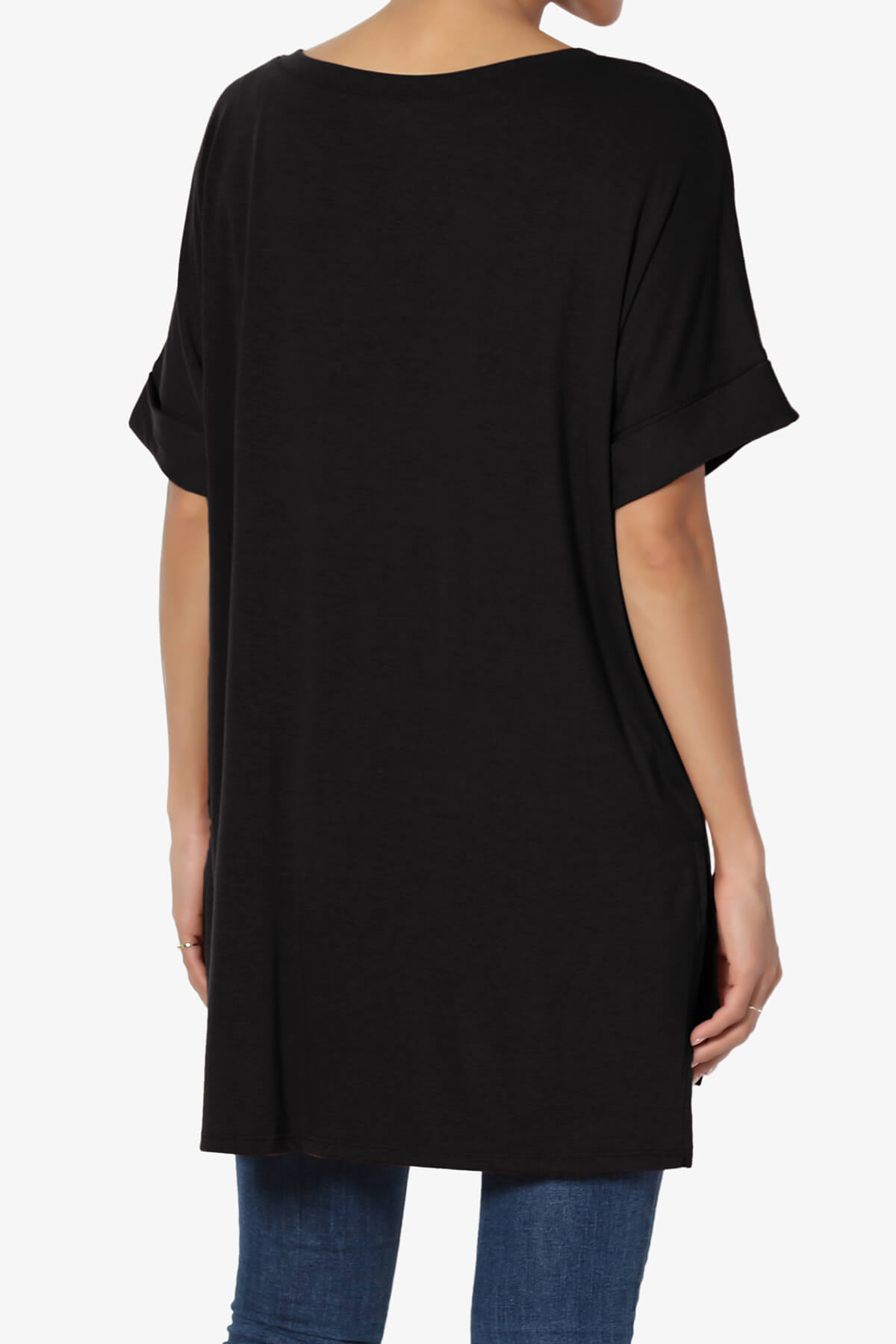 Load image into Gallery viewer, Onella V-Neck Rolled Short Sleeve Top BLACK_2

