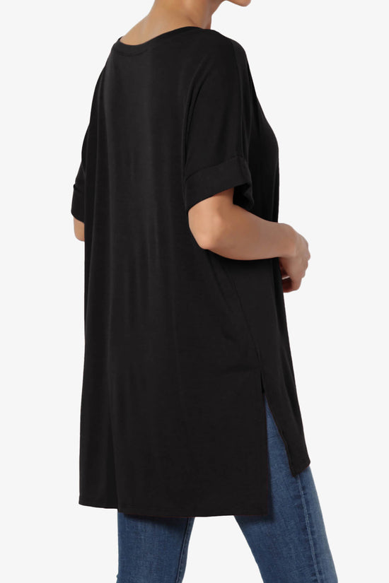 Onella V-Neck Rolled Short Sleeve Top BLACK_4
