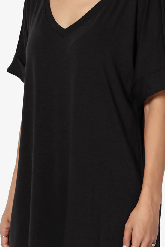 Load image into Gallery viewer, Onella V-Neck Rolled Short Sleeve Top BLACK_5
