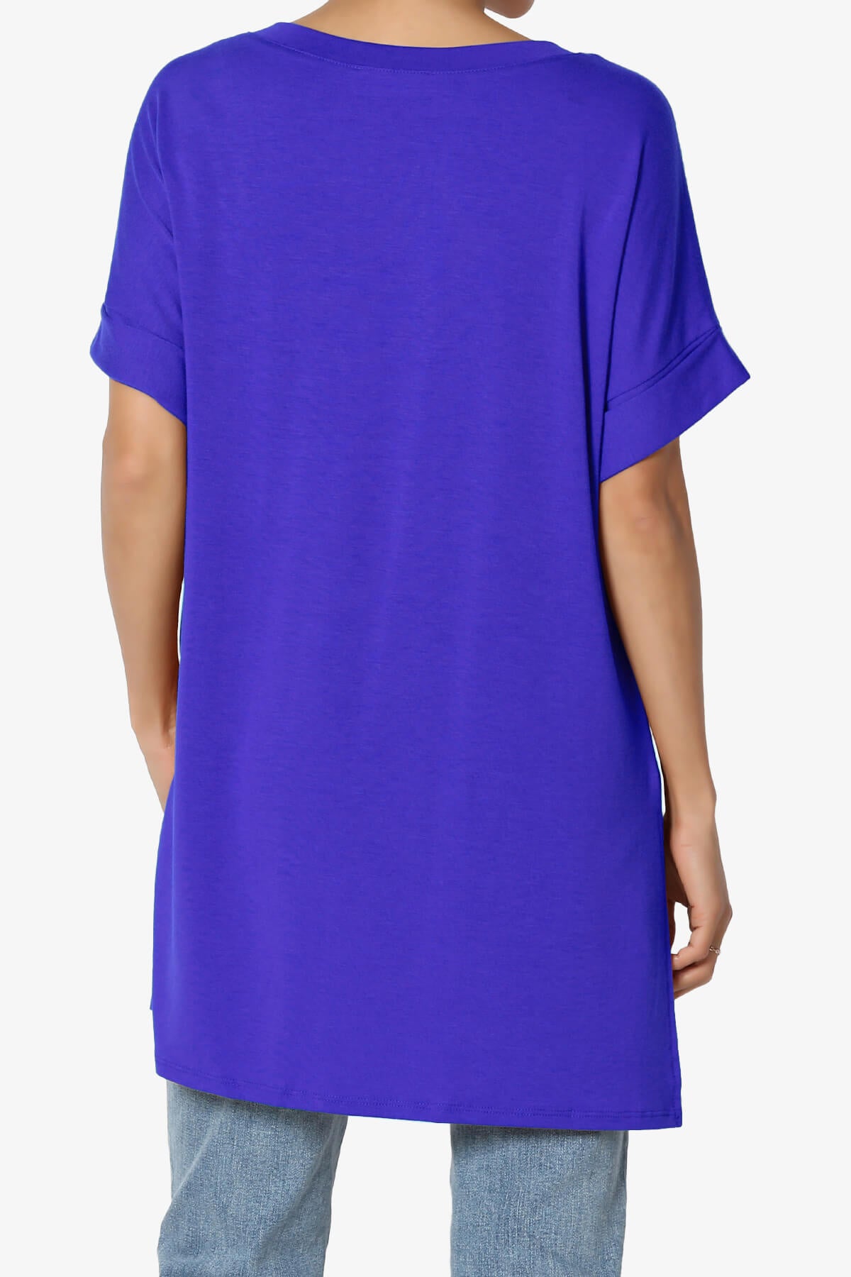 Load image into Gallery viewer, Onella V-Neck Rolled Short Sleeve Top BRIGHT BLUE_2
