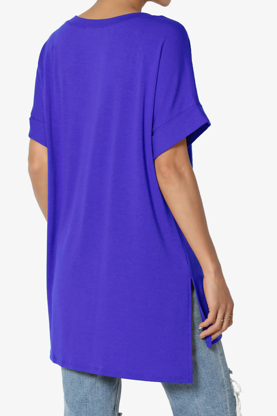 Load image into Gallery viewer, Onella V-Neck Rolled Short Sleeve Top BRIGHT BLUE_4
