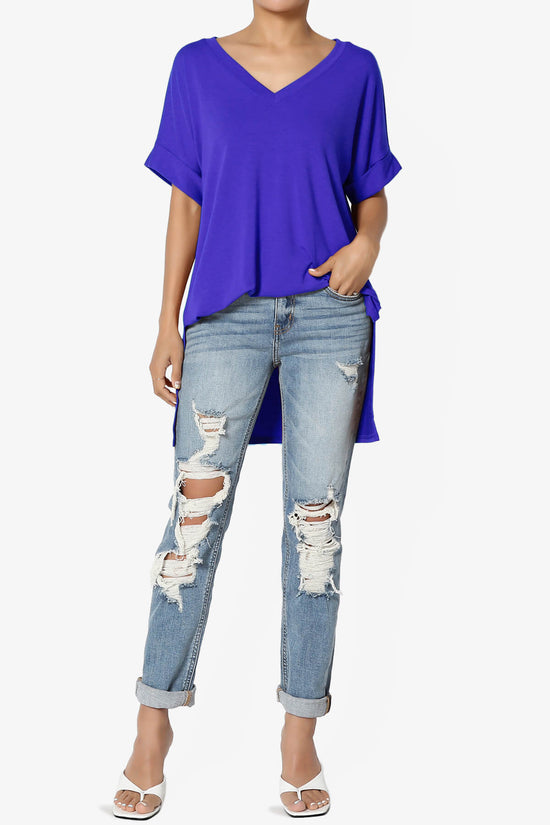 Onella V-Neck Rolled Short Sleeve Top BRIGHT BLUE_6