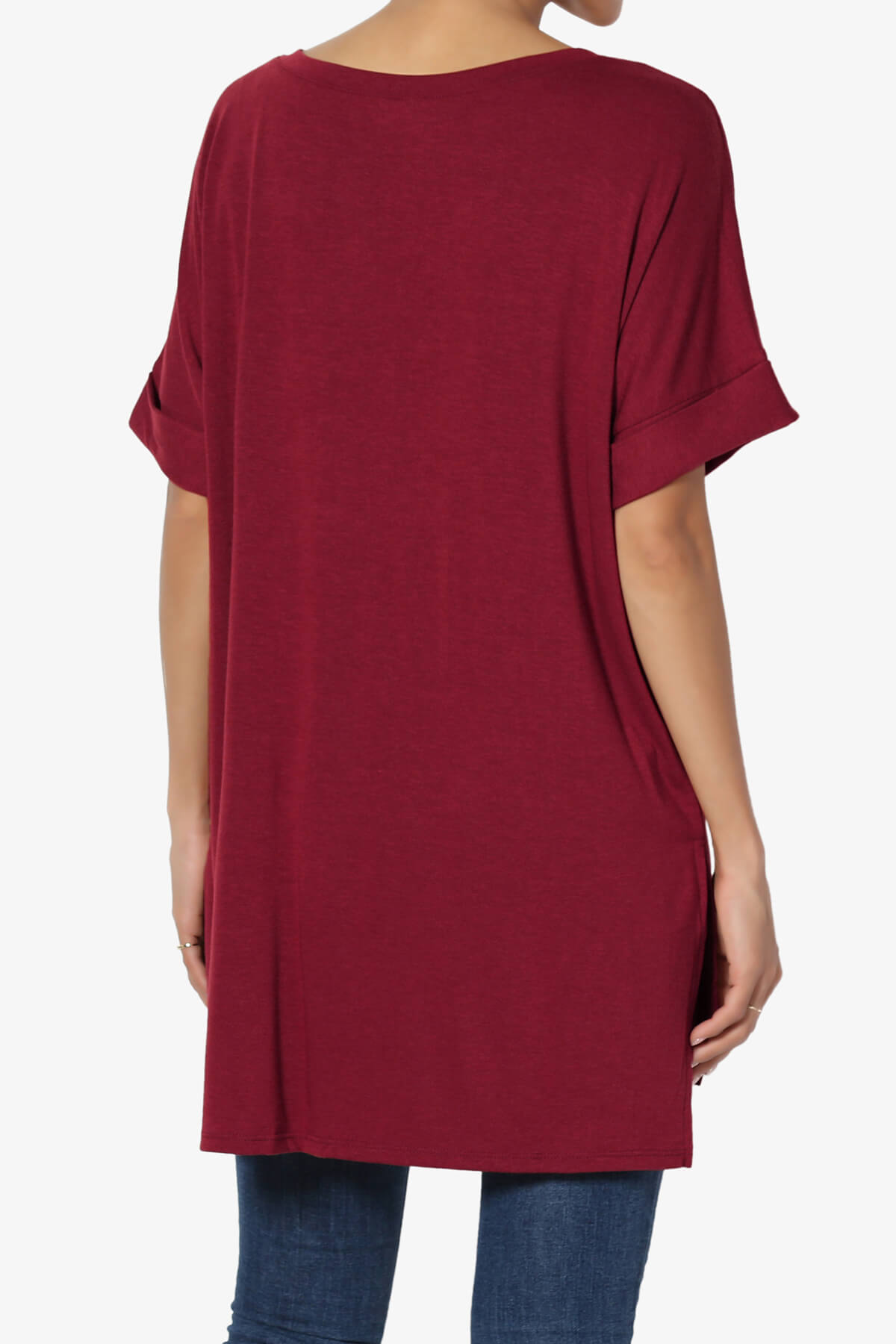 Load image into Gallery viewer, Onella V-Neck Rolled Short Sleeve Top BURGUNDY_2
