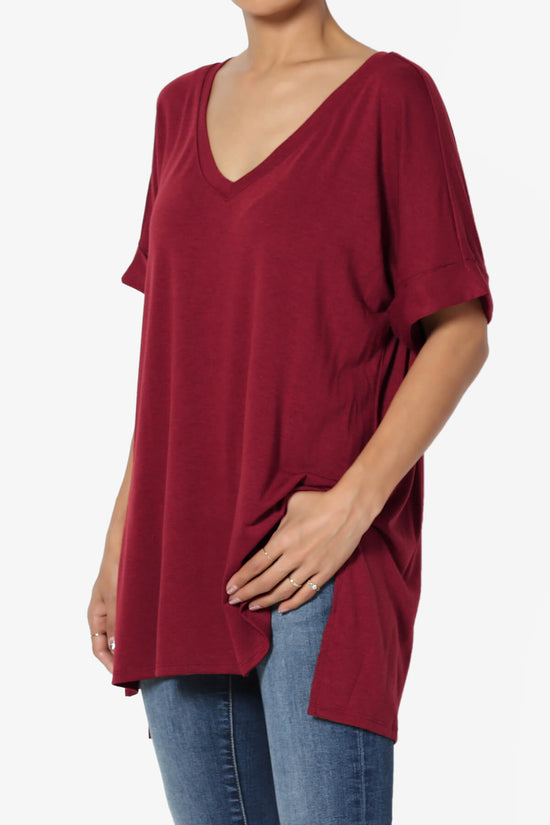 Load image into Gallery viewer, Onella V-Neck Rolled Short Sleeve Top BURGUNDY_3
