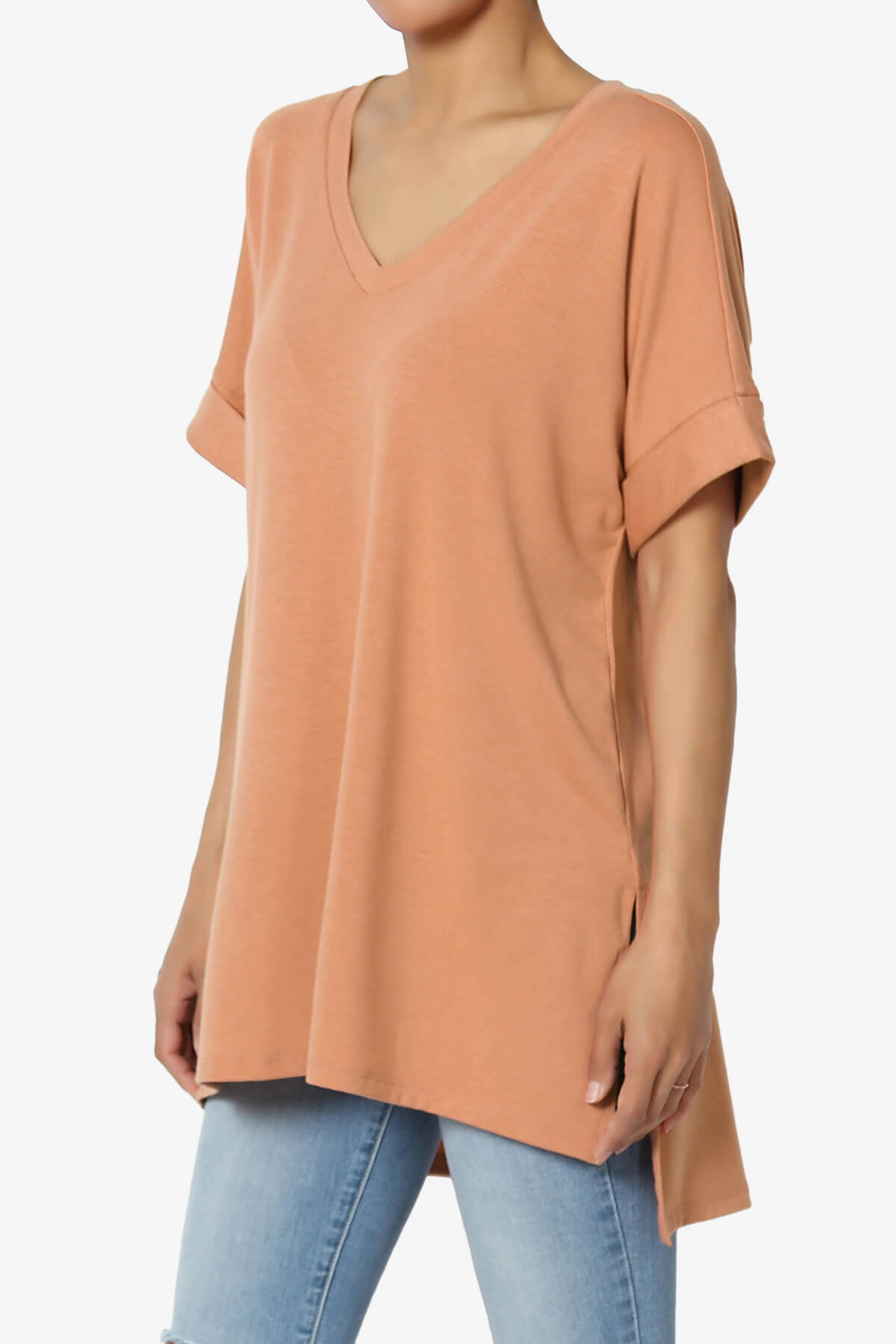 Load image into Gallery viewer, Onella V-Neck Rolled Short Sleeve Top BUTTER ORANGE_3

