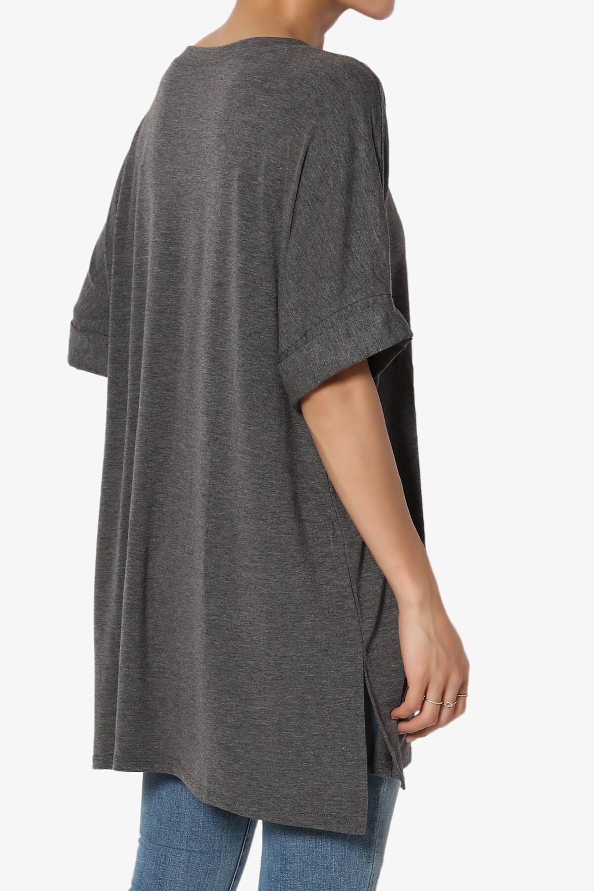 Onella V-Neck Rolled Short Sleeve Top CHARCOAL_4