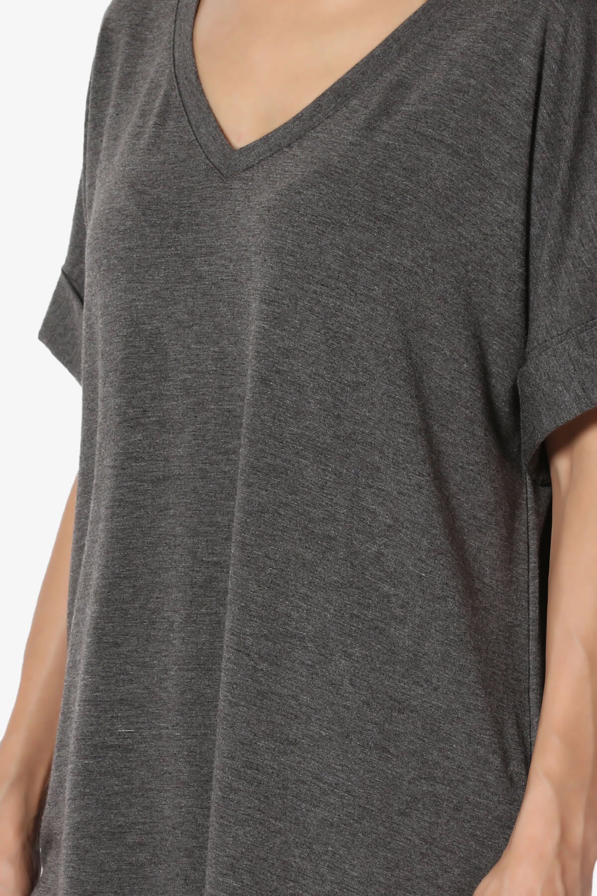 Onella V-Neck Rolled Short Sleeve Top CHARCOAL_5