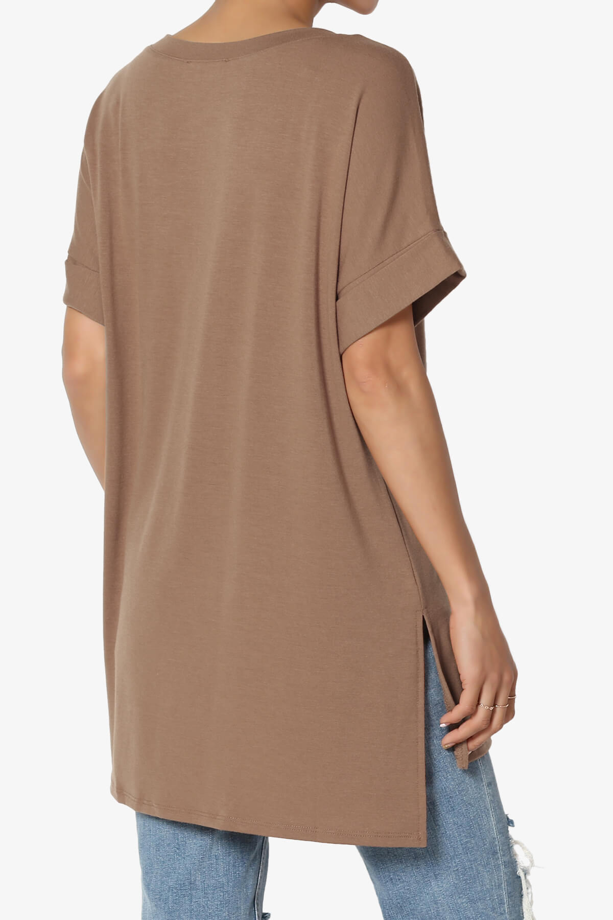 Onella V-Neck Rolled Short Sleeve Top COCOA_4